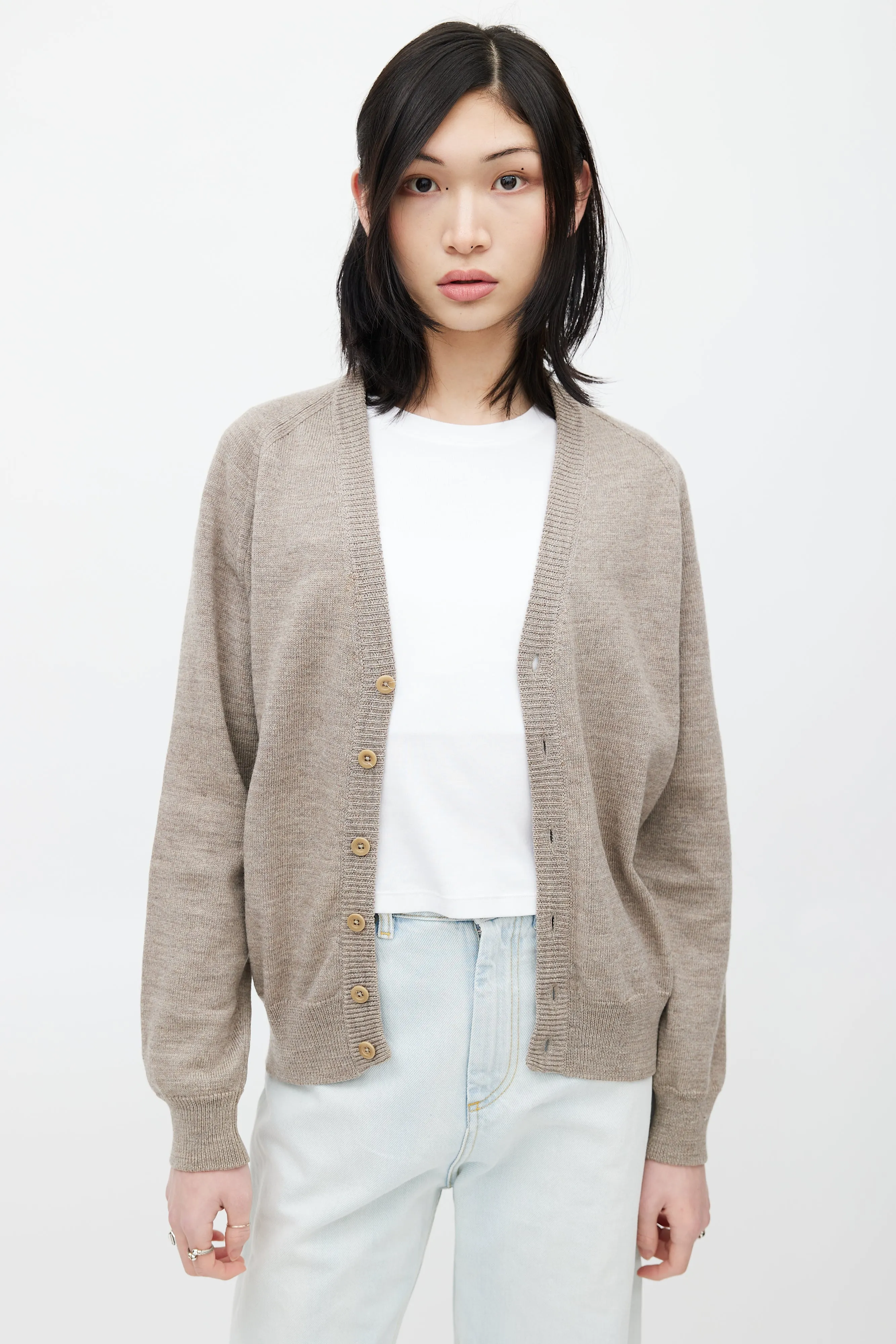Beige Wool Knit Cardigan