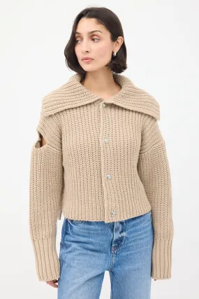 Beige Wool Knit Cutout Cardigan
