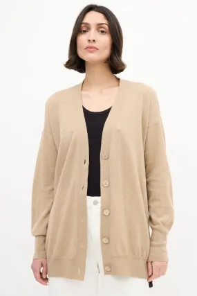 Beige Wool Zip Logo Side Cardigan