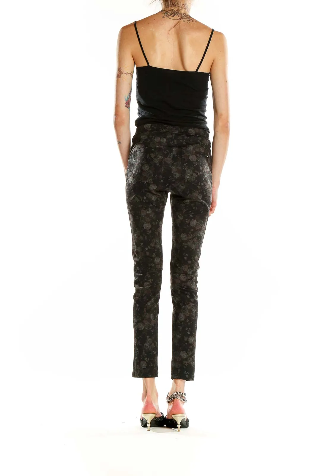 Black Floral Print Slim Fit Pants