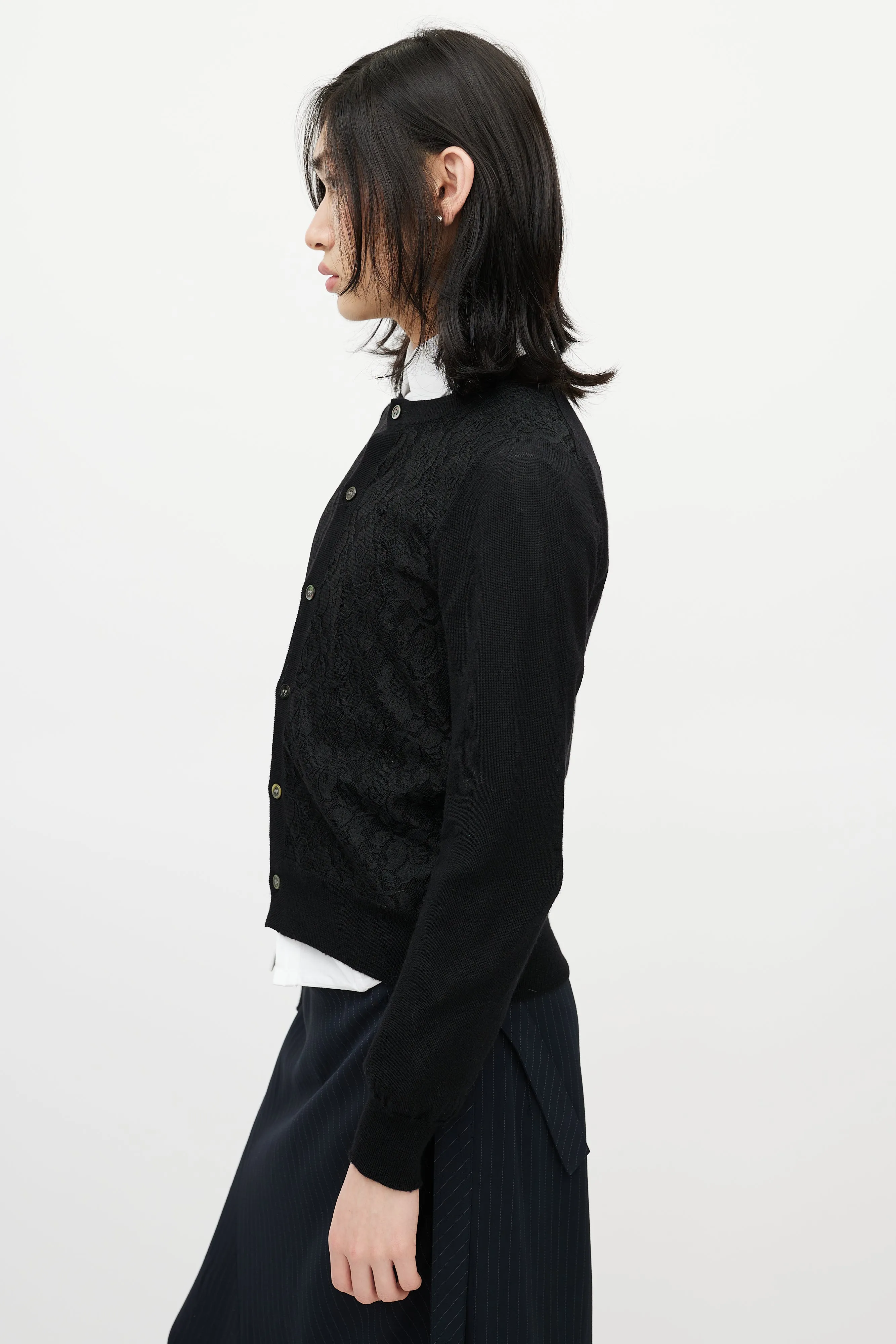 Black Knit & Lace Front Cardigan