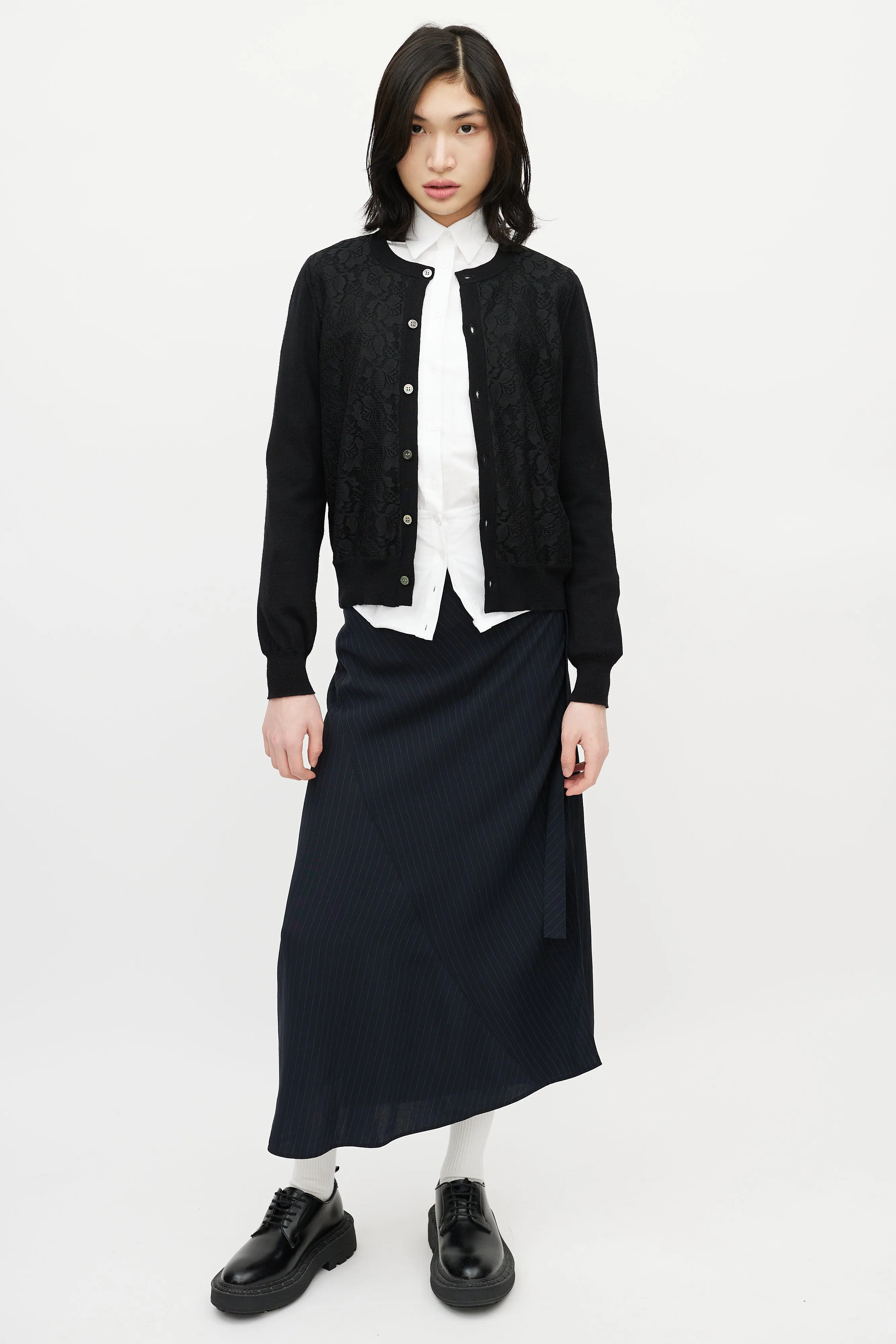 Black Knit & Lace Front Cardigan