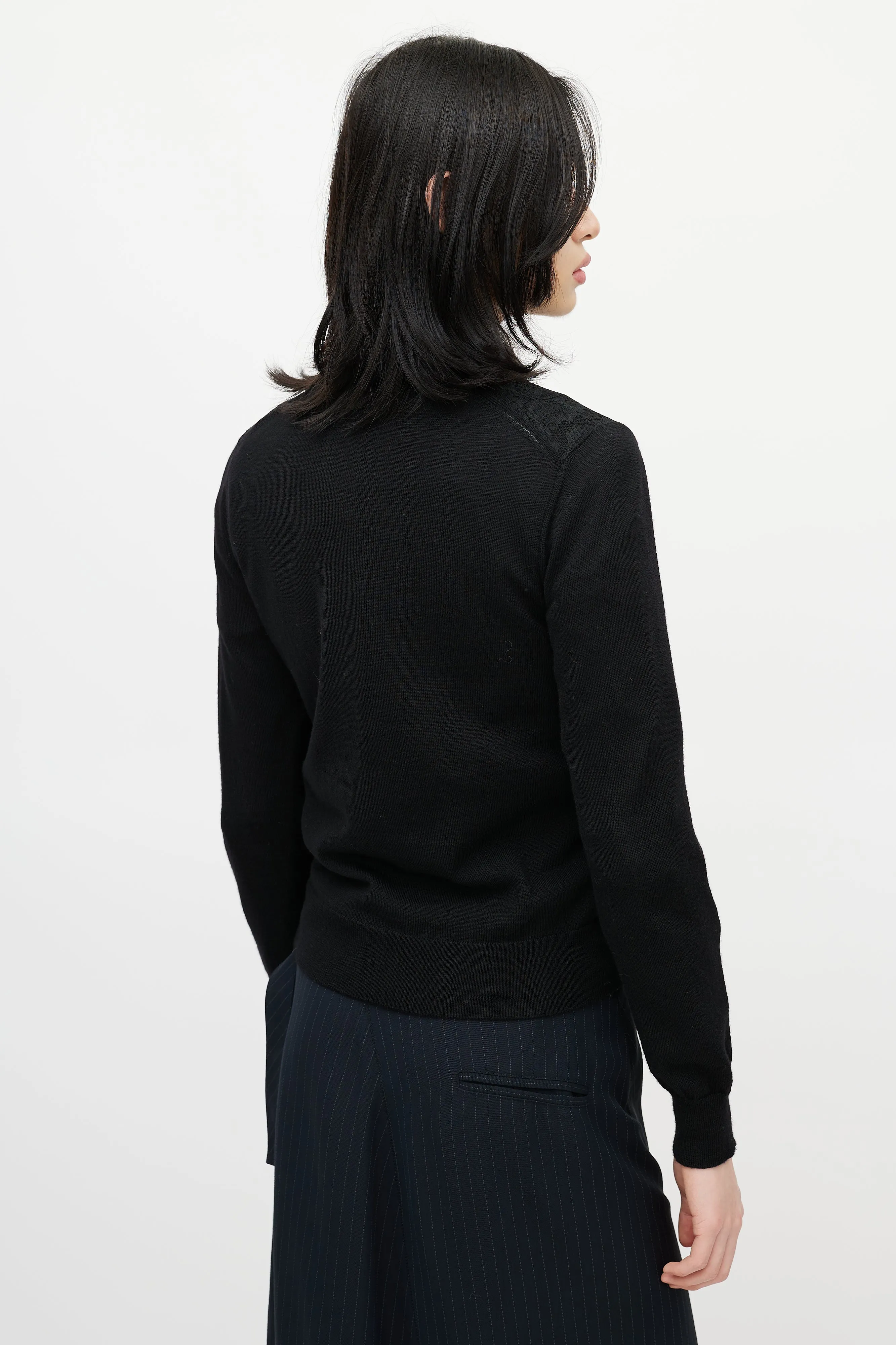 Black Knit & Lace Front Cardigan