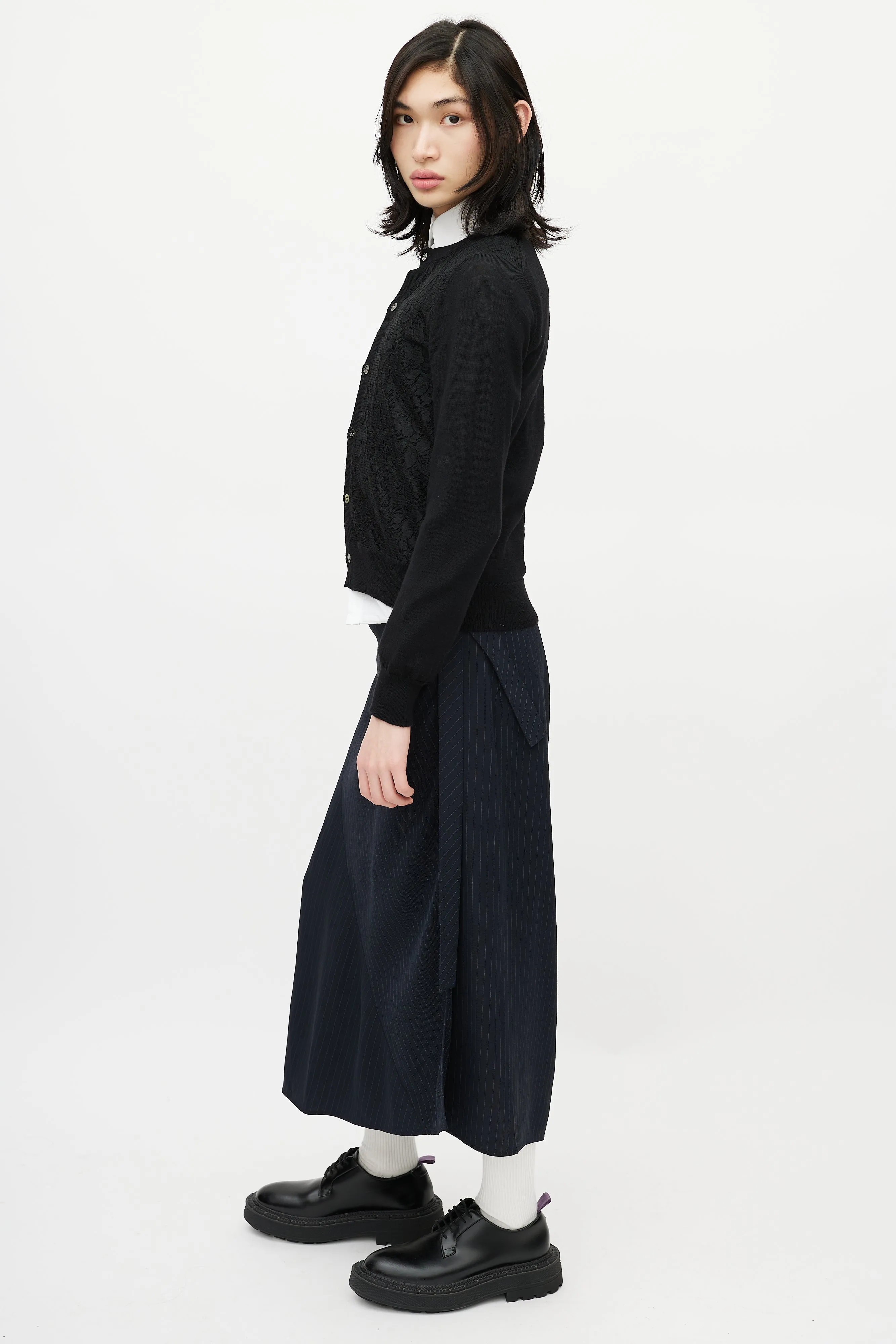 Black Knit & Lace Front Cardigan