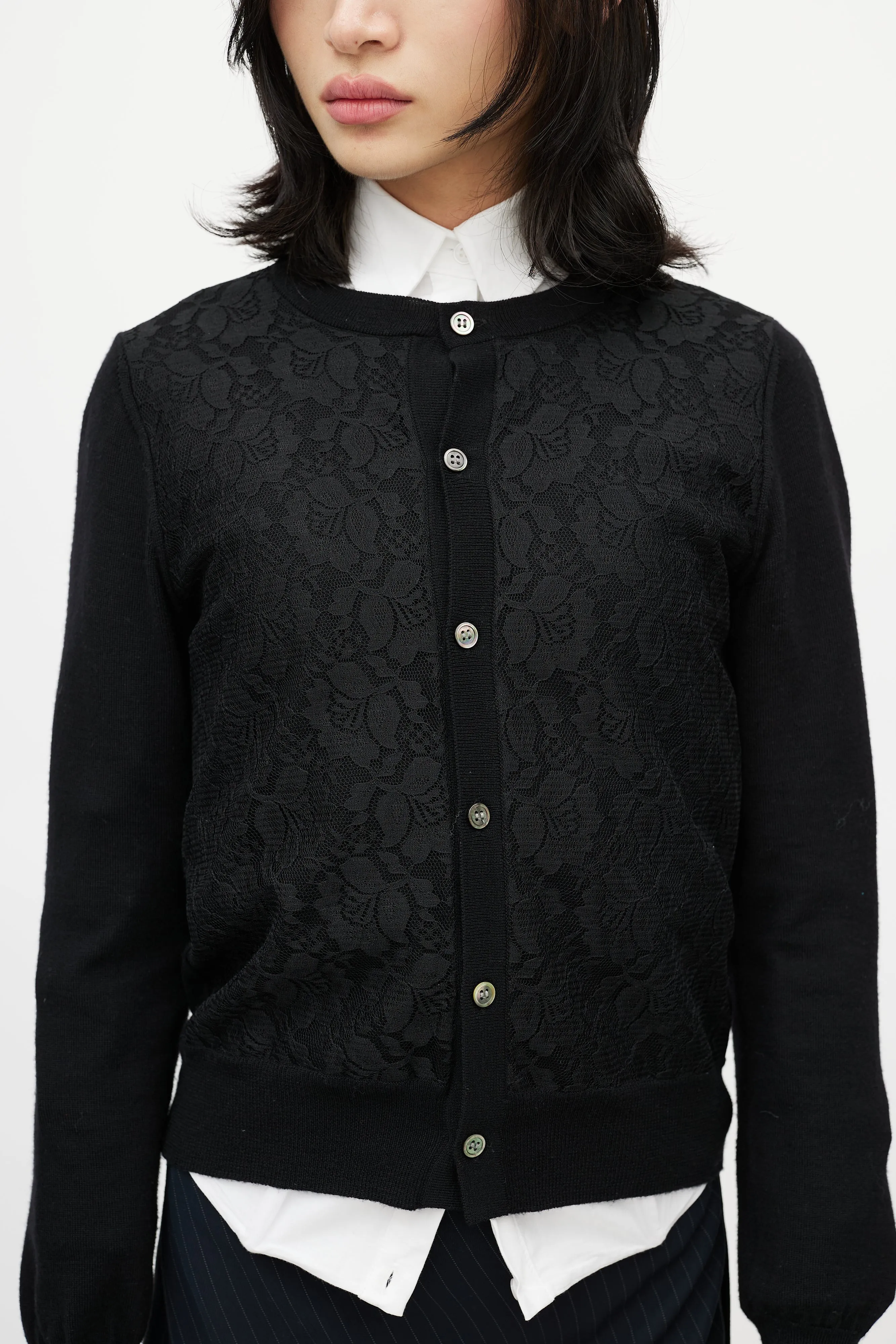 Black Knit & Lace Front Cardigan
