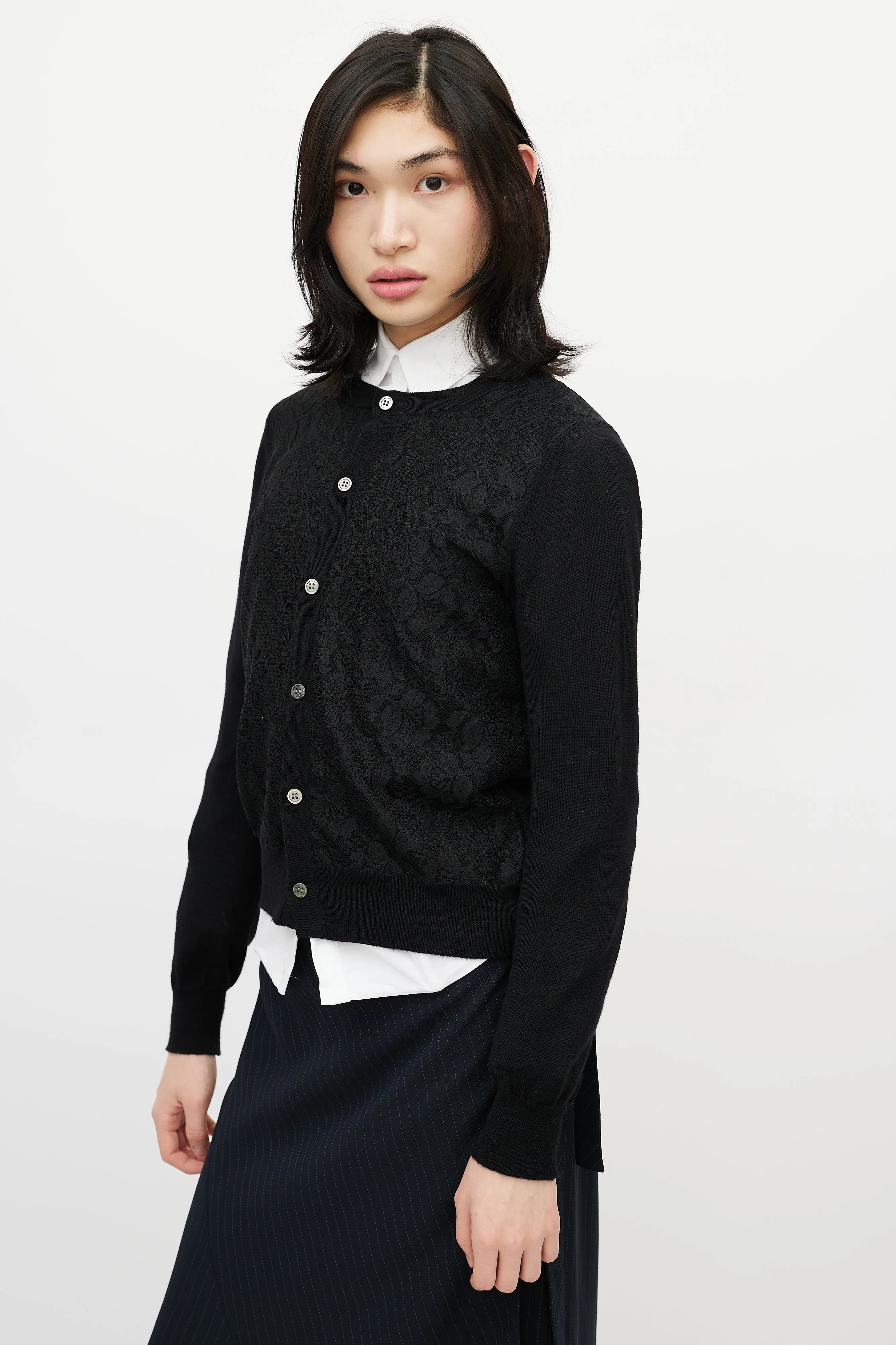 Black Knit & Lace Front Cardigan