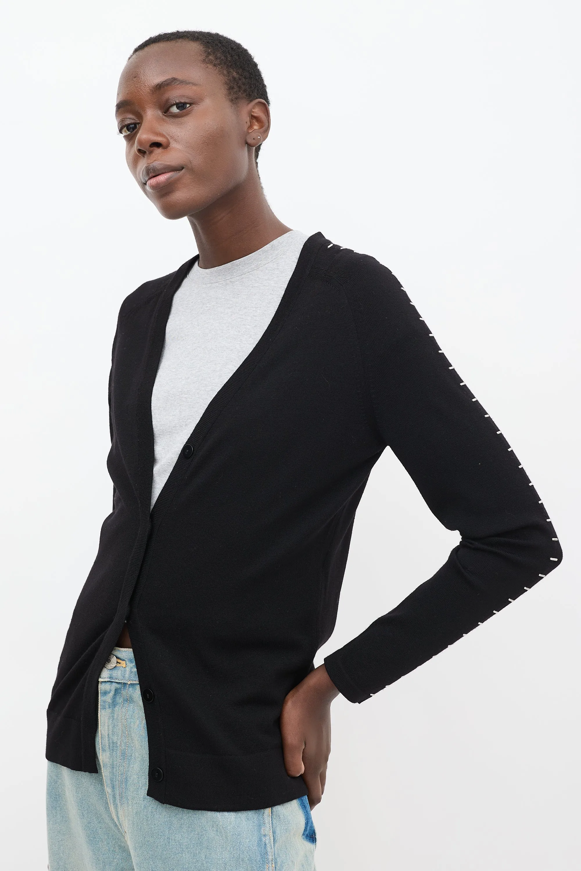 Black Wool Stapled Cardigan