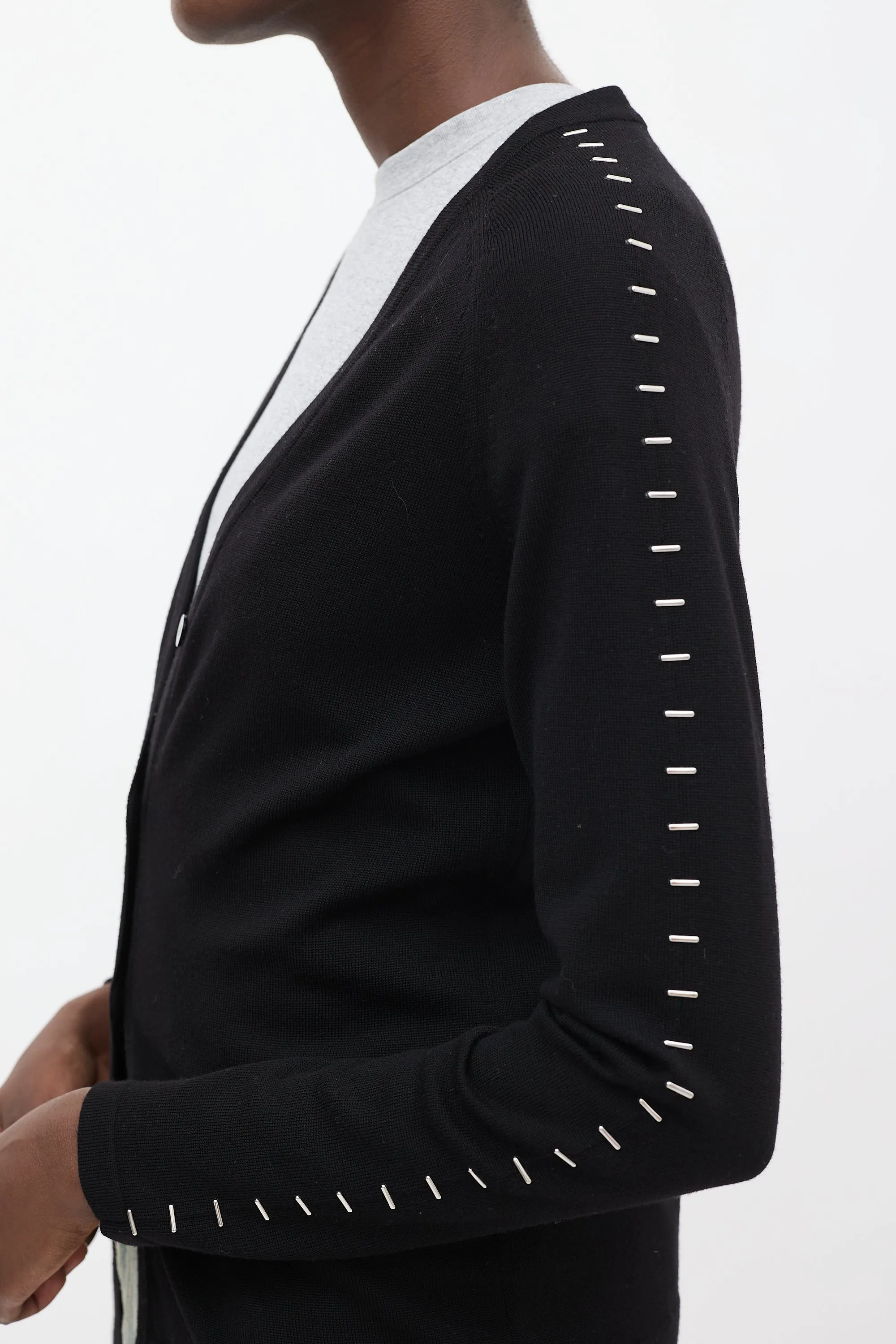 Black Wool Stapled Cardigan