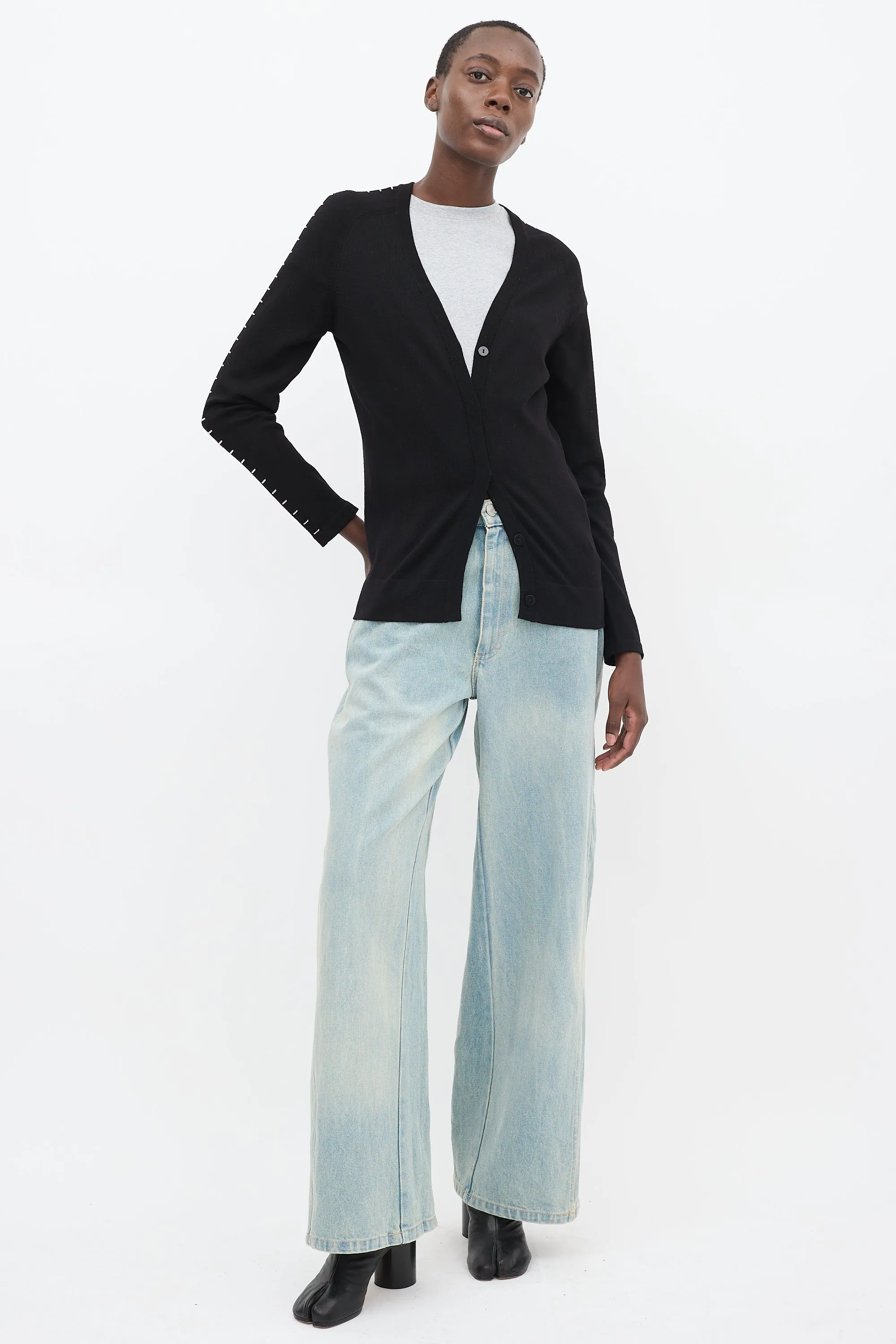 Black Wool Stapled Cardigan