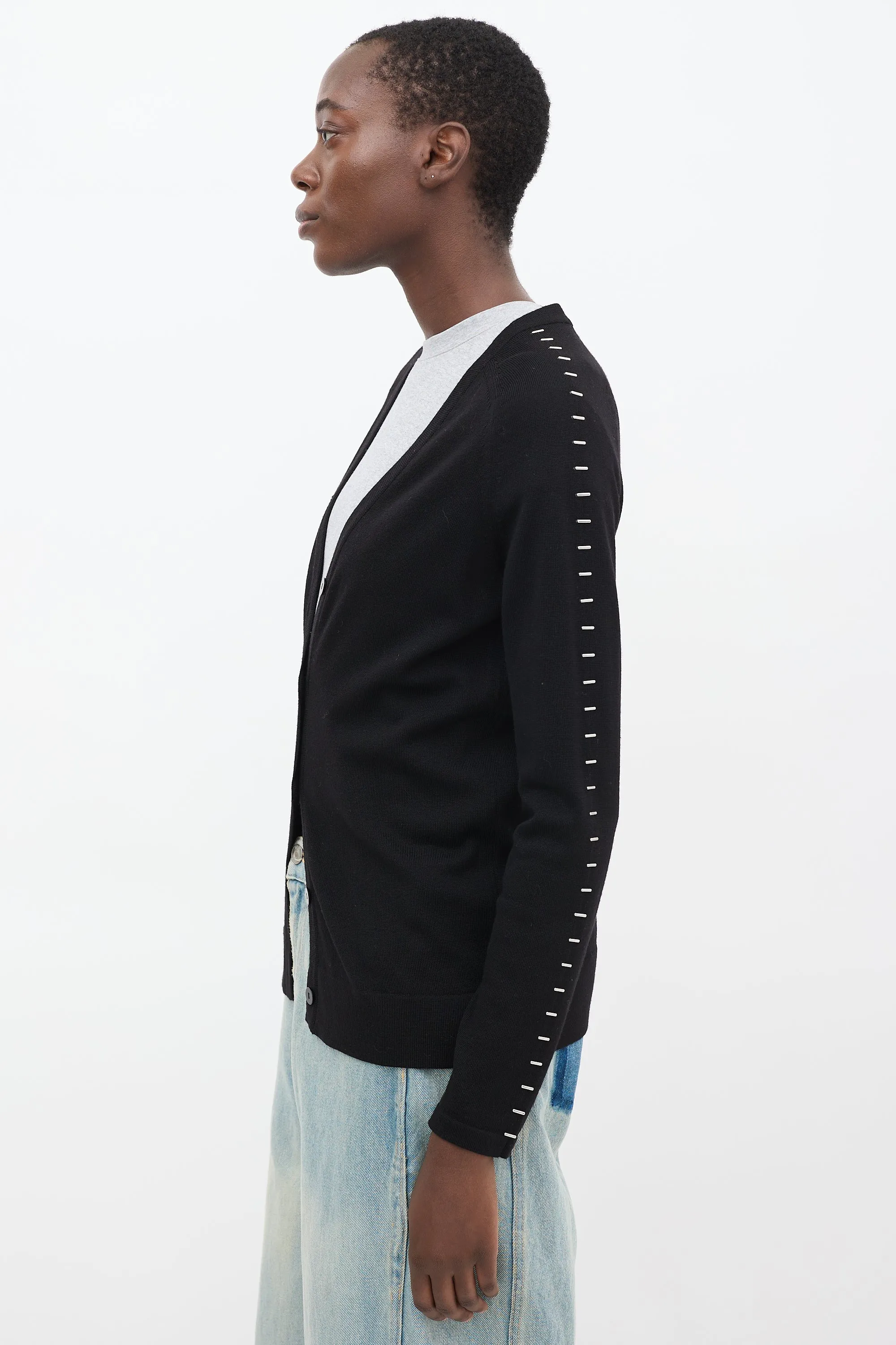 Black Wool Stapled Cardigan