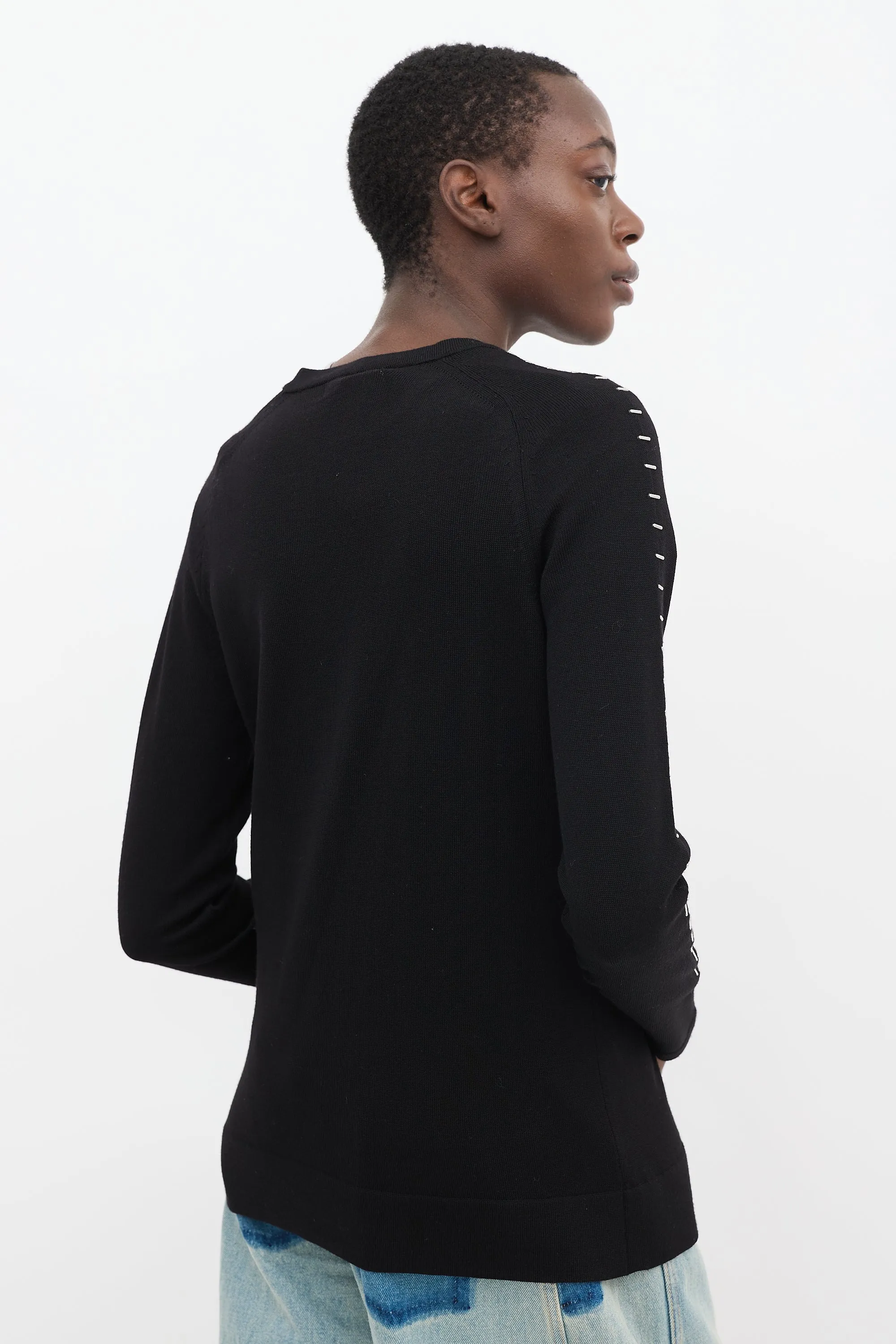 Black Wool Stapled Cardigan