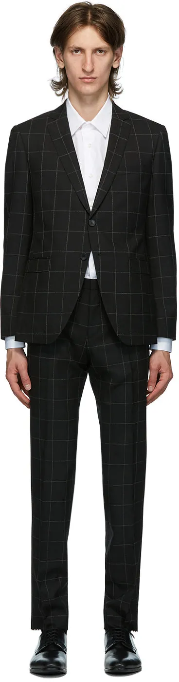 Boss Black Wool Window Pane Suit