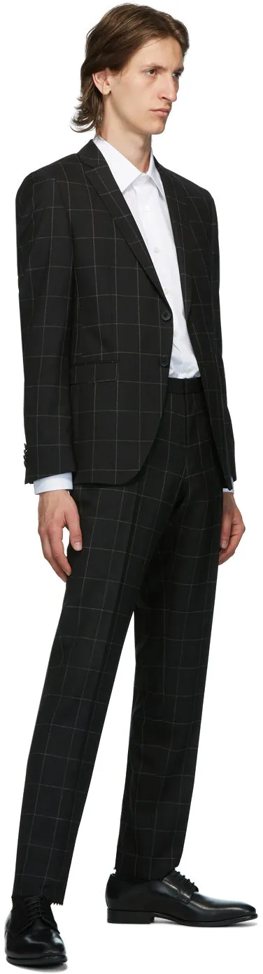 Boss Black Wool Window Pane Suit
