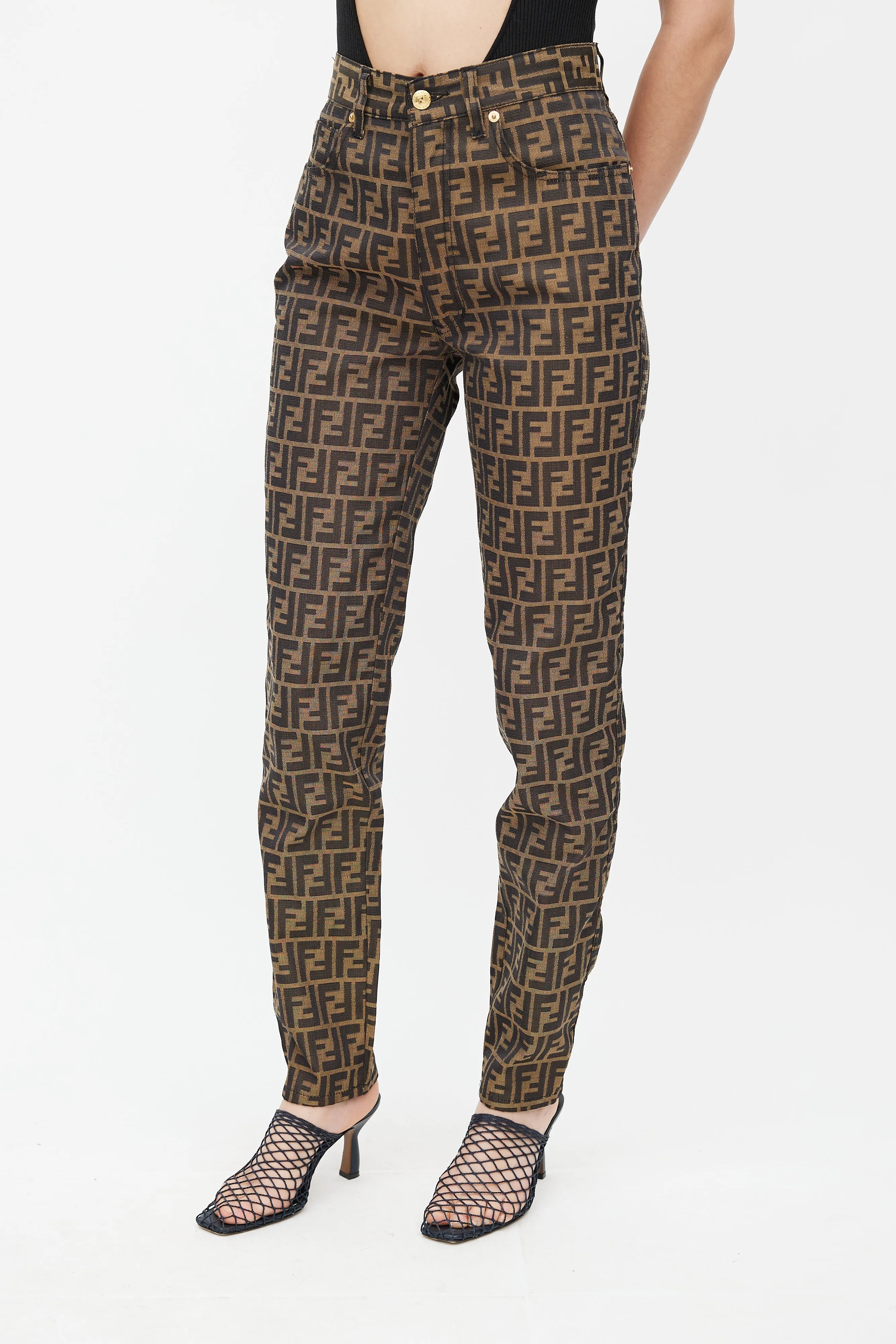Brown & Black Zucca Monogram Slim Trouser