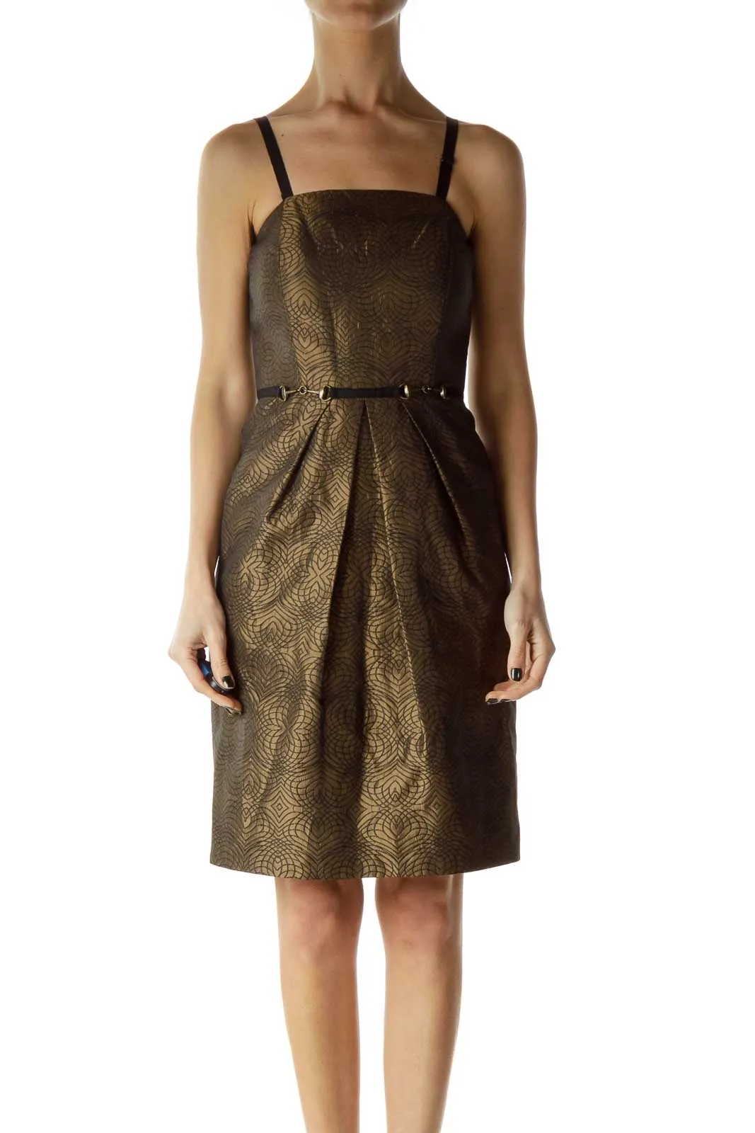 Brown Metallic Printed Cocktail Dress