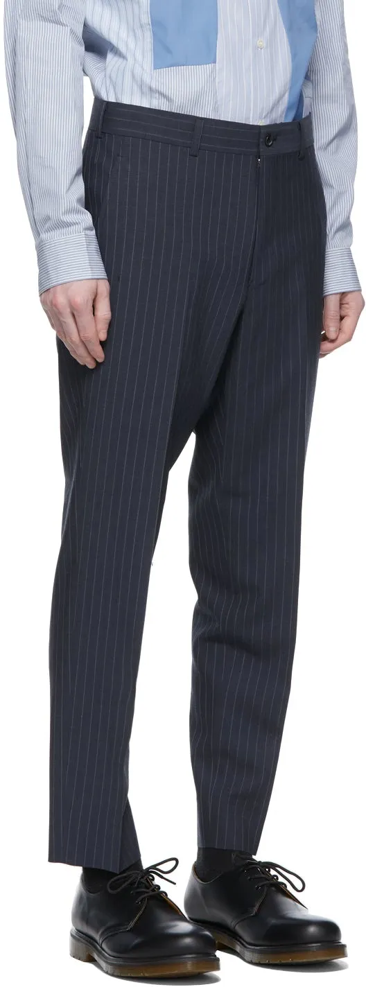 Comme des GarÃ§ons Homme Deux Blue Wool Twisted Stripe Trousers