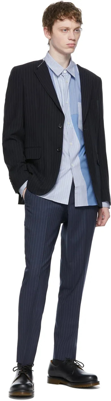 Comme des GarÃ§ons Homme Deux Blue Wool Twisted Stripe Trousers