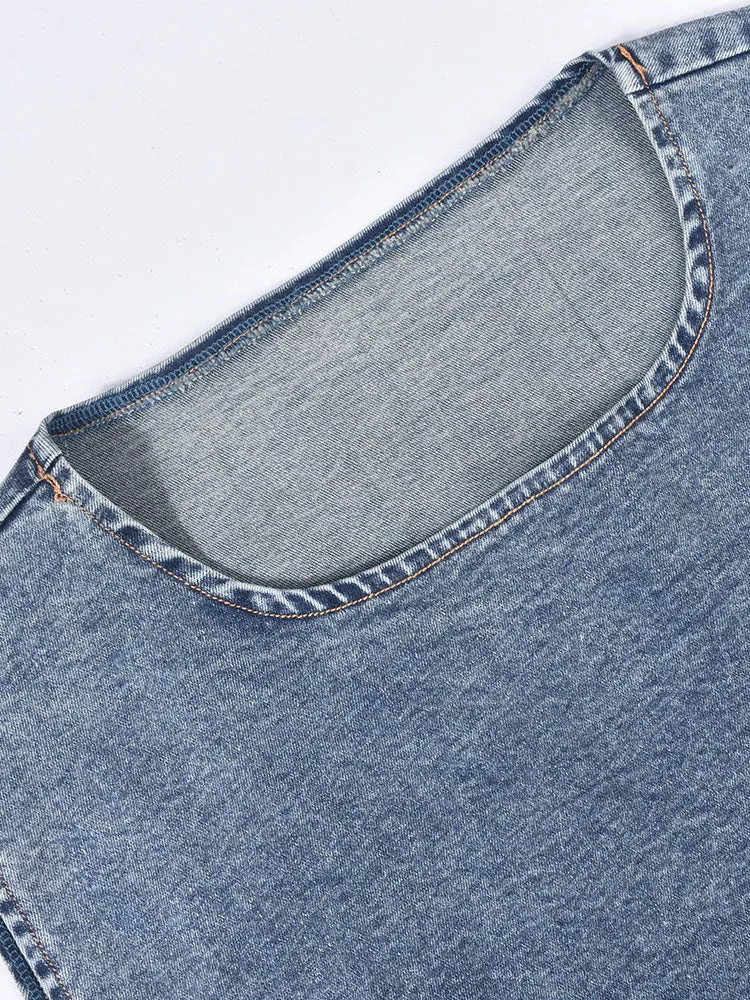 Denim Sleeveless Crop Tops & Mini Skirts