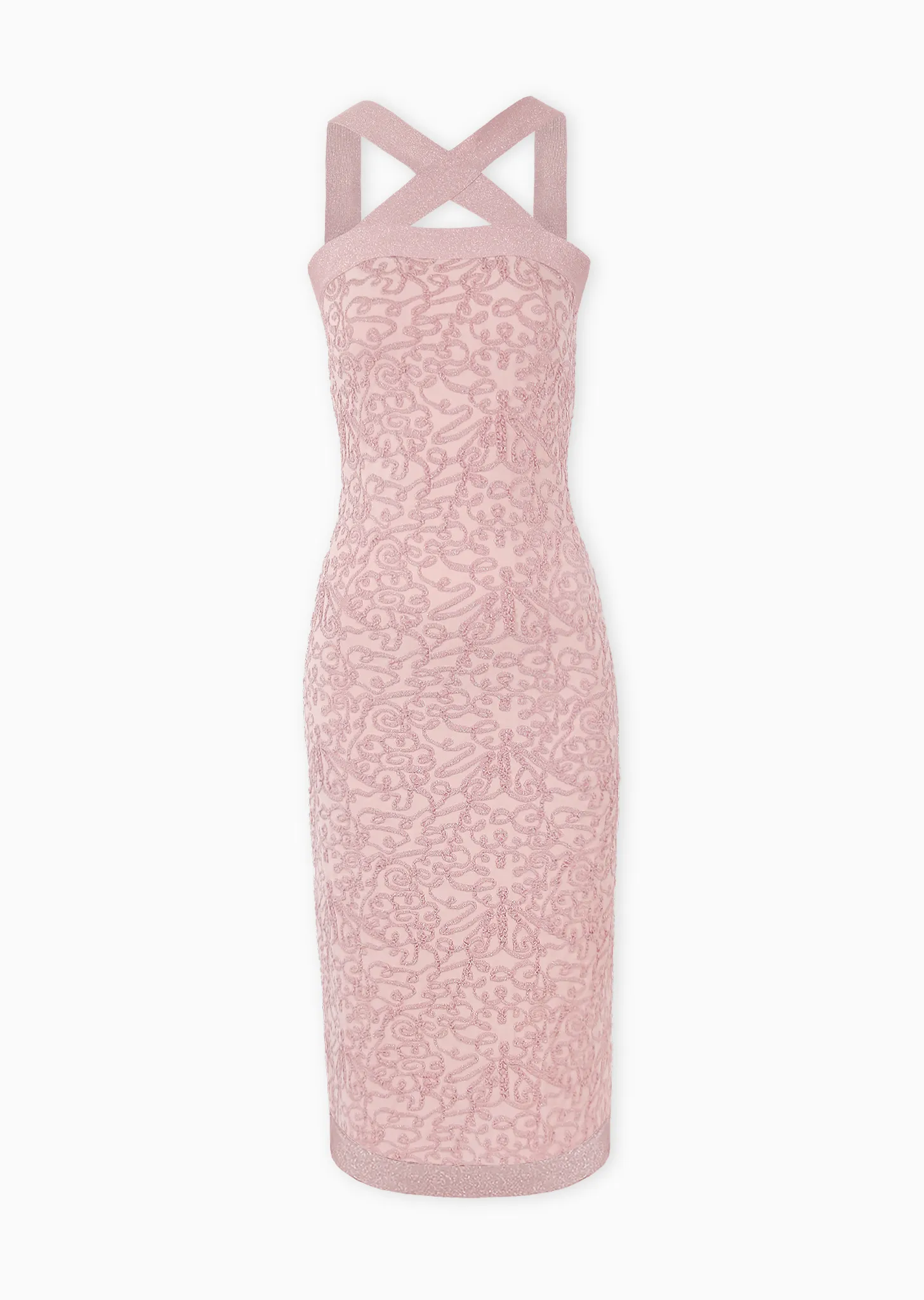 Donna - Cross Strap Metallic Brocade Dress