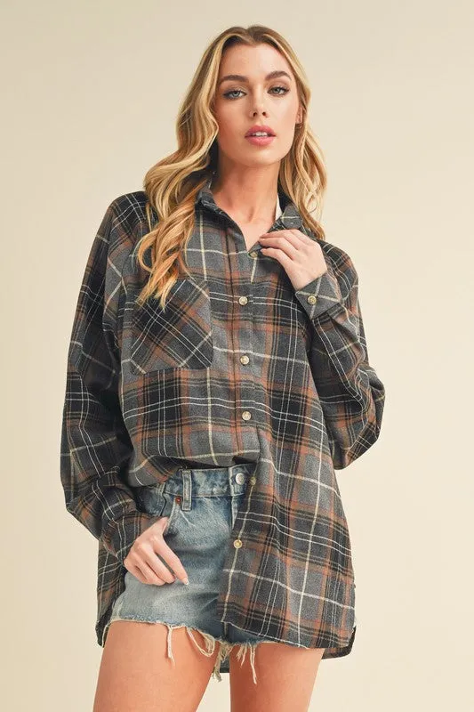 Gray Flannel Plaid Button-Up Shirt – Classic & Casual Layer