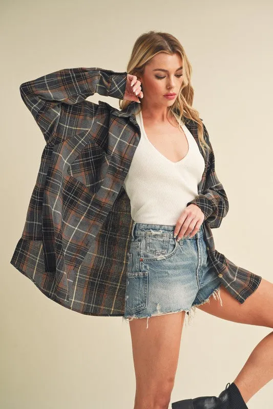 Gray Flannel Plaid Button-Up Shirt – Classic & Casual Layer