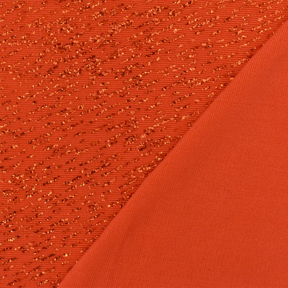 Intense Orange Texture Sparkle Metallic Printed Stretch Slinky Knit Fabric