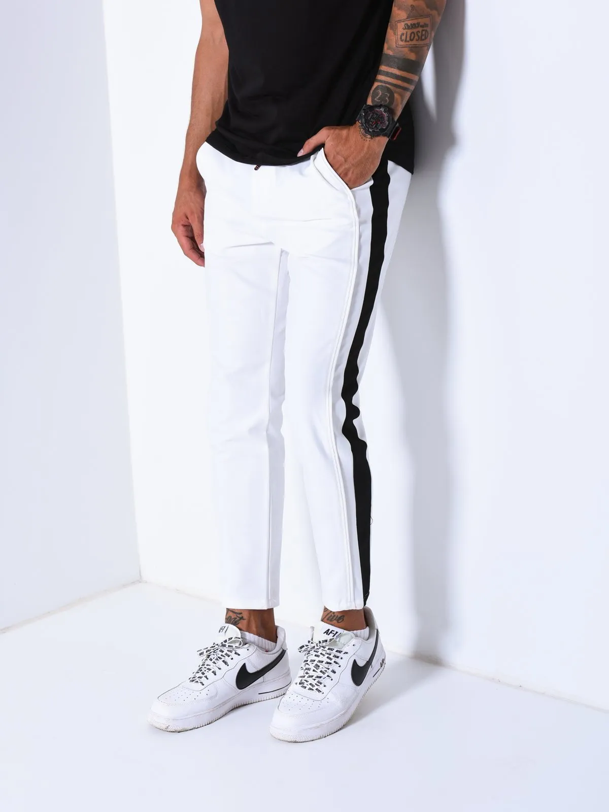 Jogger Pants Side Stripes - White