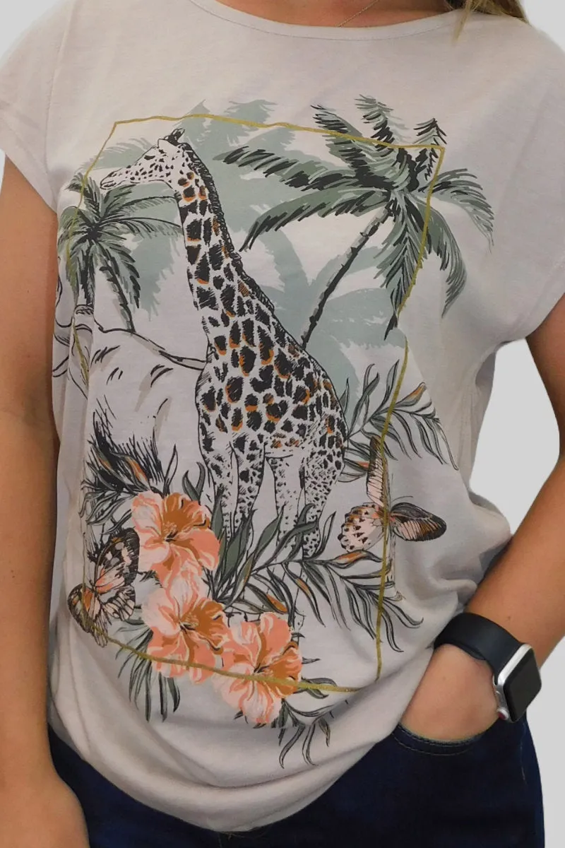 Ladies Exotic Giraffe Safari Print Tee