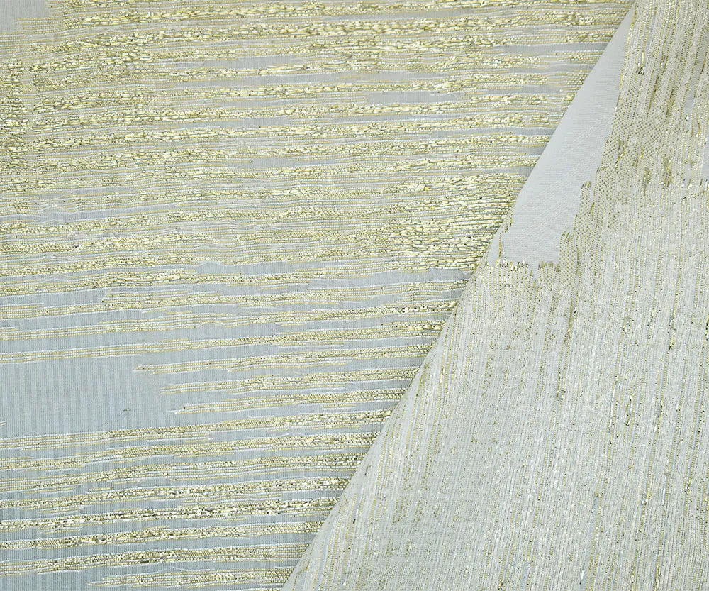 Light Gray-Gold-Silver Nylon Blend Metallic Abstract Organza Jacquard Woven Fabric