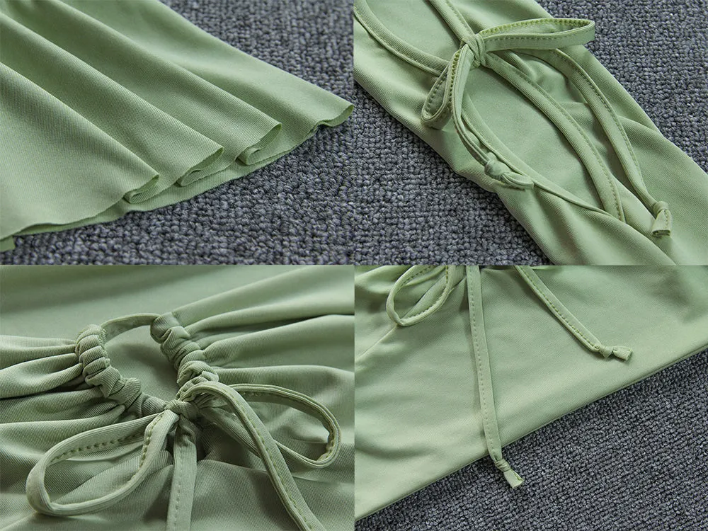 Long Sleeve Off Shoulder Crop Tops & Ruched Skirts