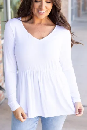 Long Sleeve Sarah Ruffle - White | Women's Top