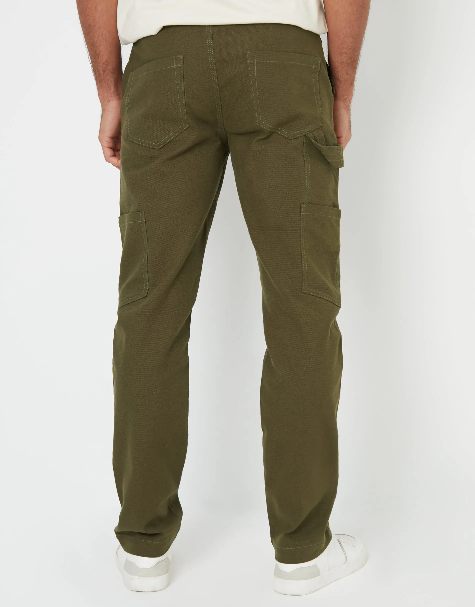 Men's Khaki Straight Leg Chino Cargo Trousers
