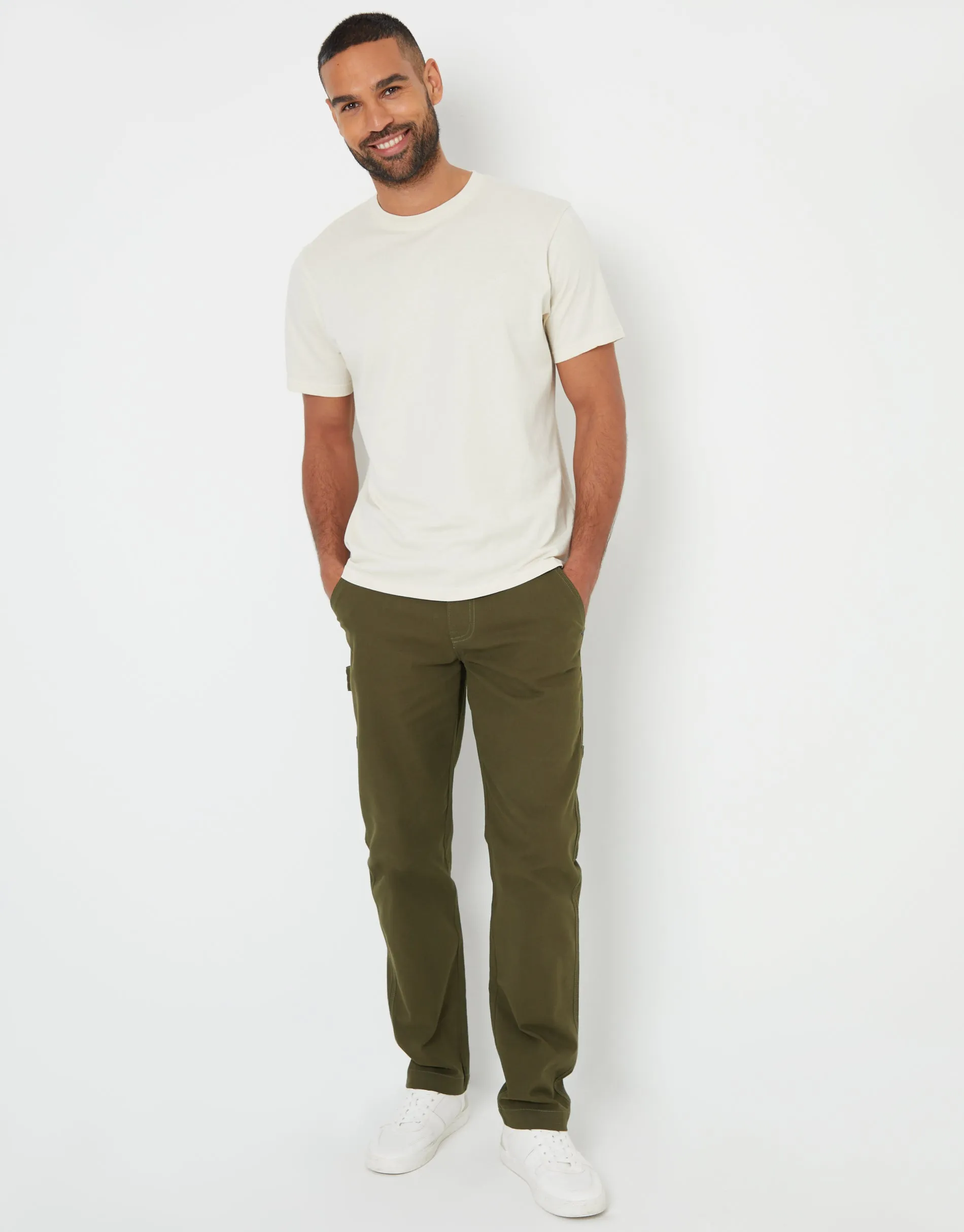 Men's Khaki Straight Leg Chino Cargo Trousers