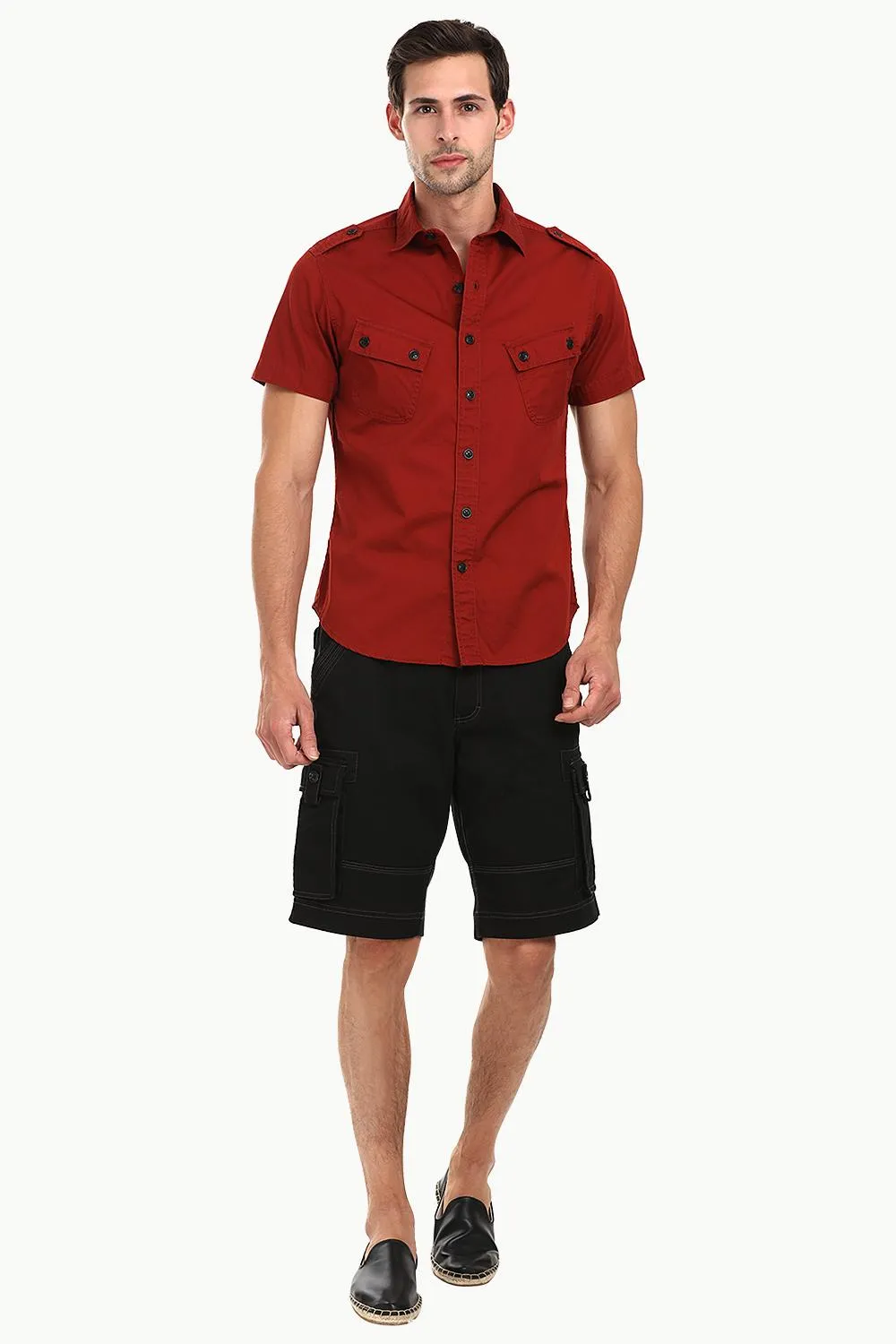 Military Style Twill Shirt With Epaulets