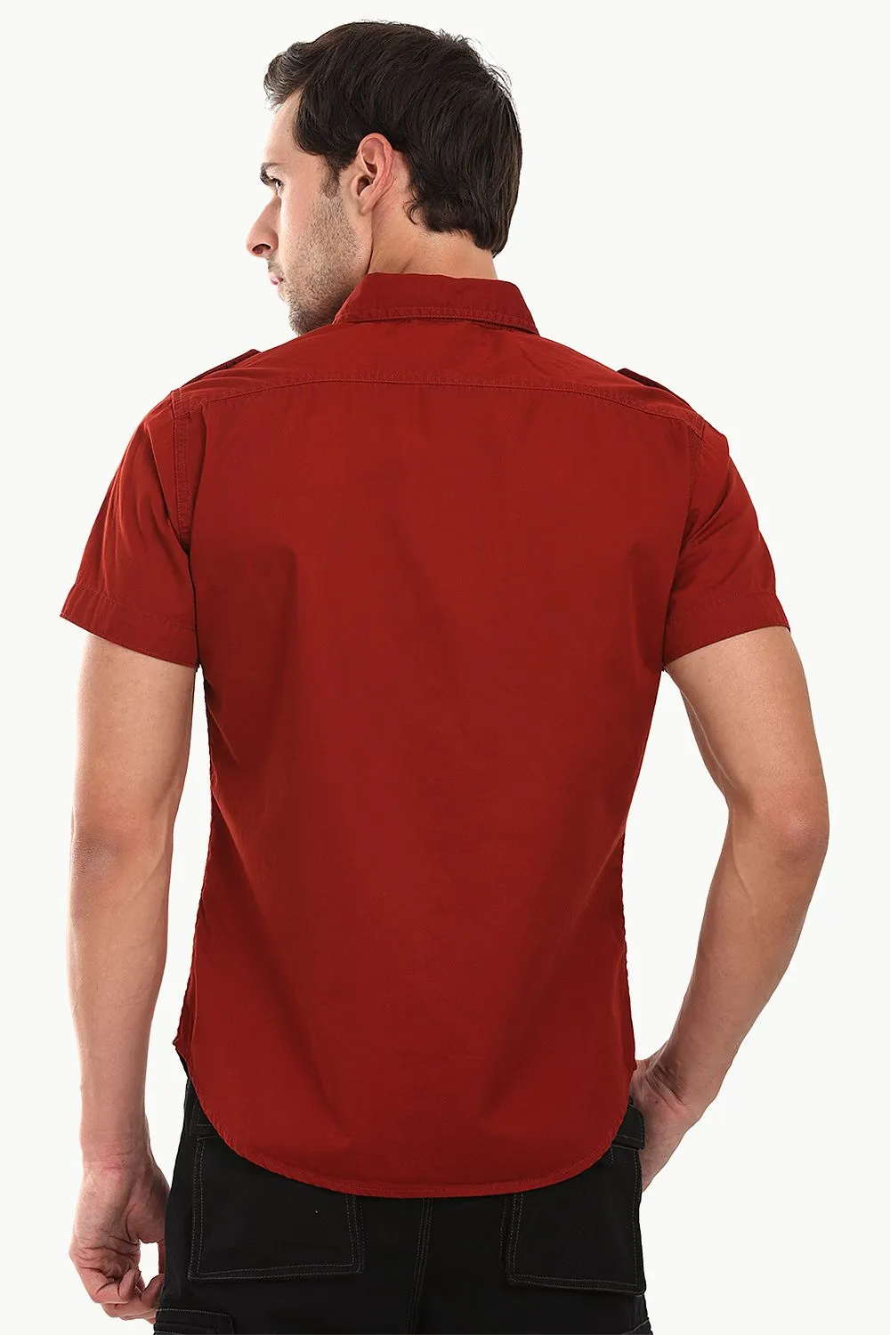 Military Style Twill Shirt With Epaulets
