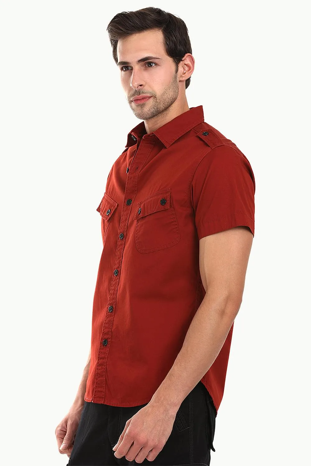 Military Style Twill Shirt With Epaulets