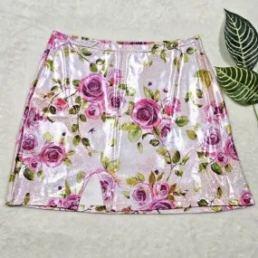 Pink Rose Mini Skirt | Bodycon High Waisted w/ Stretch S