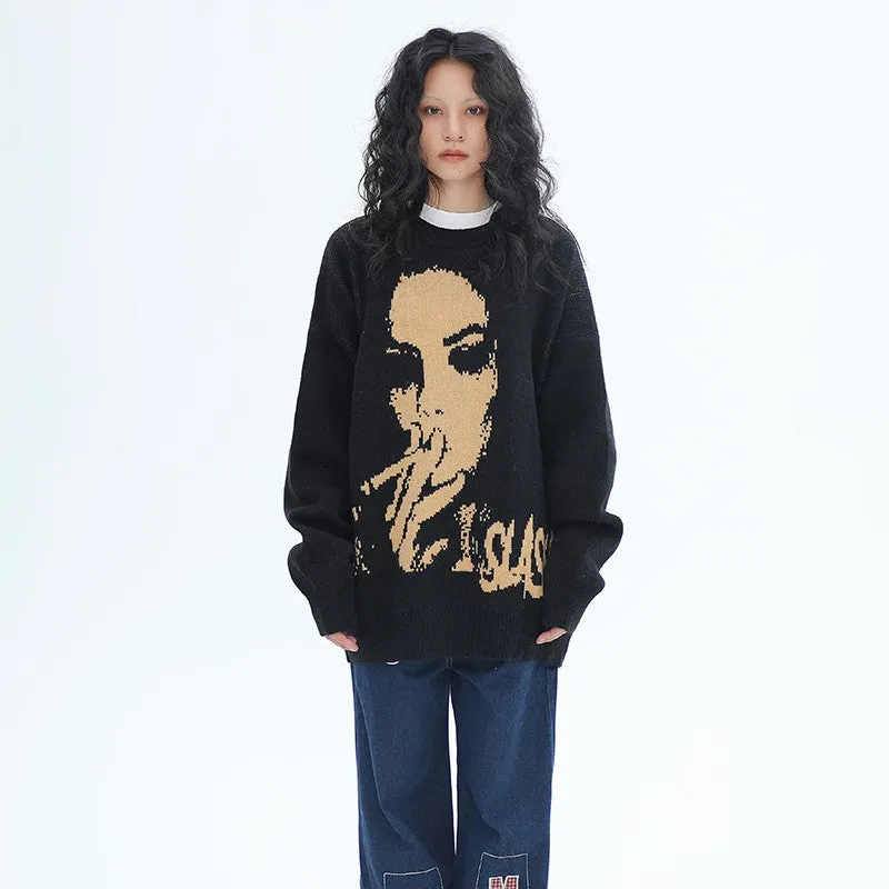 Round neck sweater for men and women hip-hop loose pullover sweater