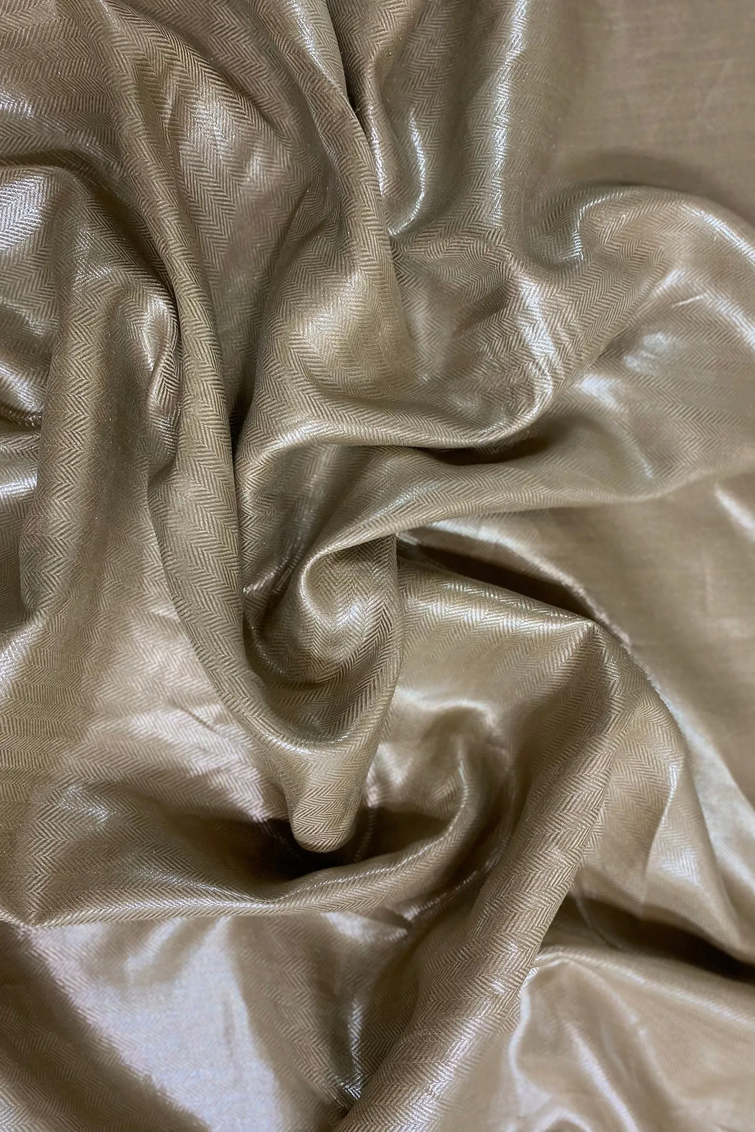 Sand Herringbone Metallic Linen