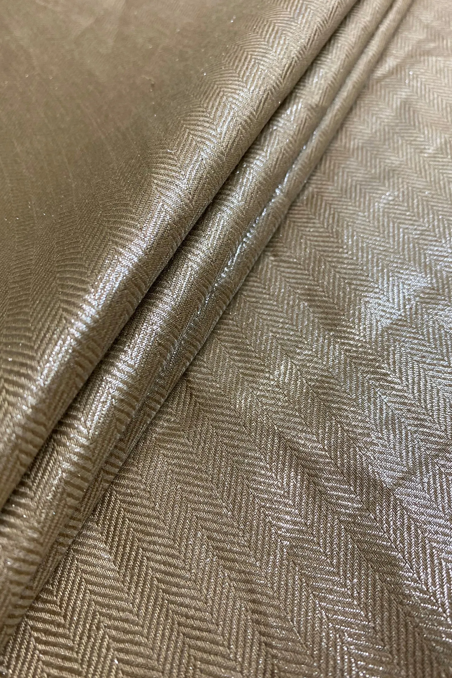 Sand Herringbone Metallic Linen
