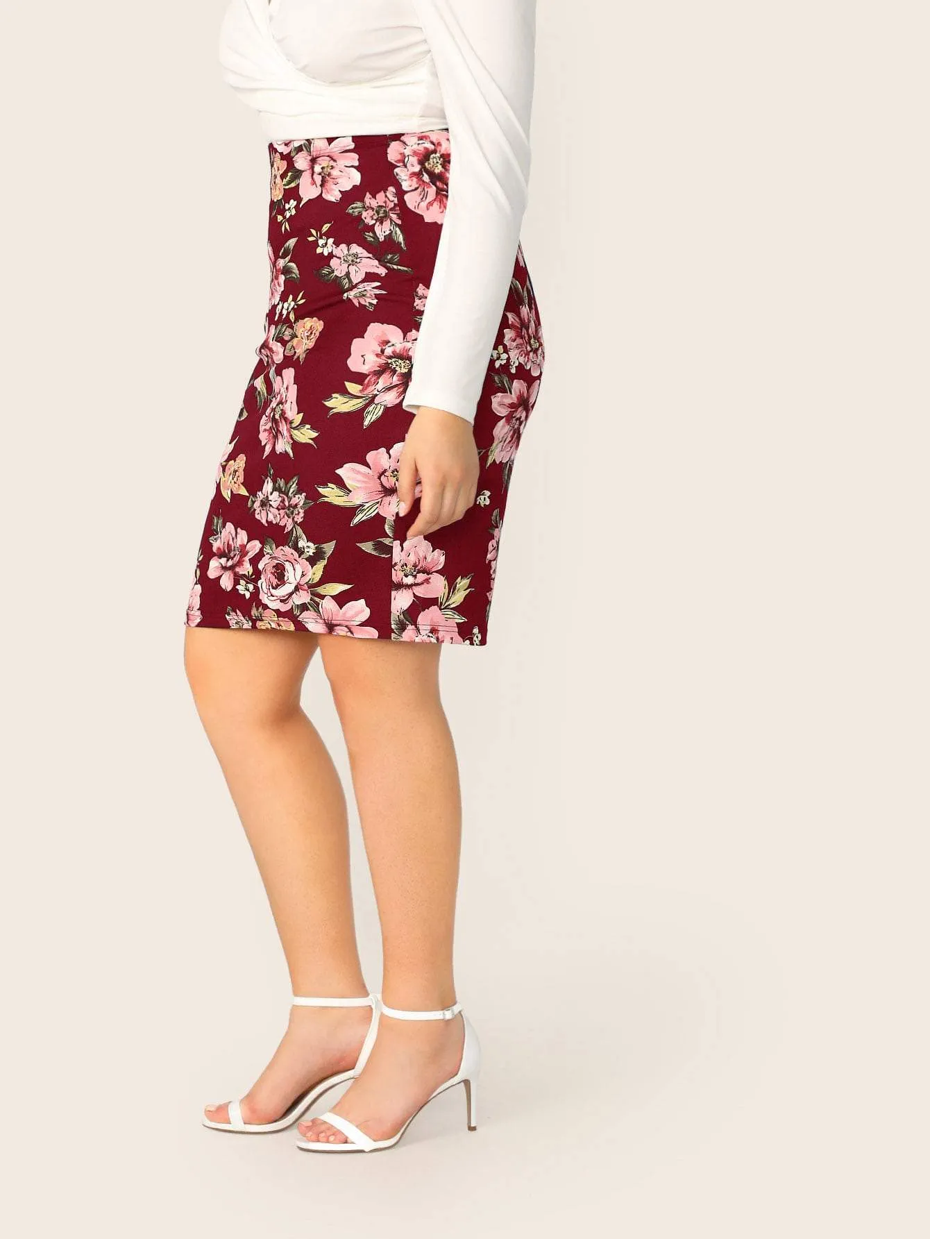 SHEIN Plus Floral Print Bodycon Skirt
